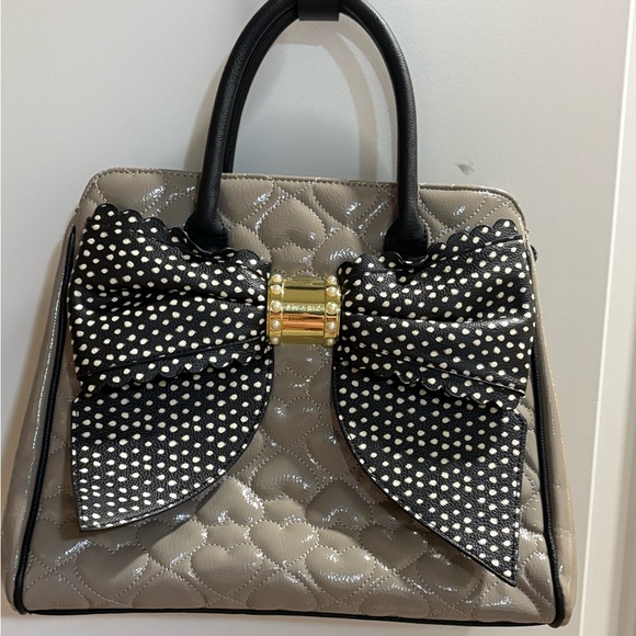 Betsey Johnson Handbags - Betsey Johnson Black and Gray Quilted Satchel with Polka Dot Bow